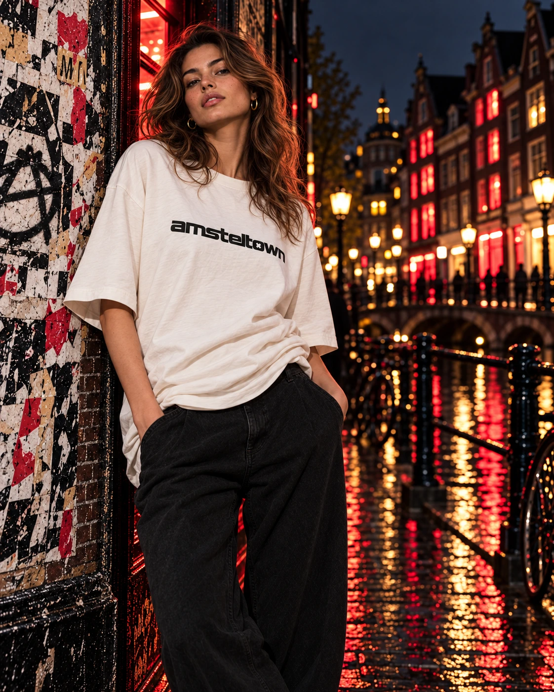 Heavy logo tee / Bone on an adult model in Amsterdam